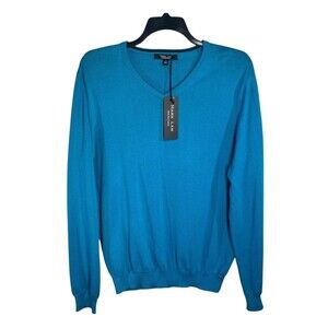 Mark Law Sweater Pima Cotton V-Neck Men's Large Teal Blue Lightweight Knit NWT